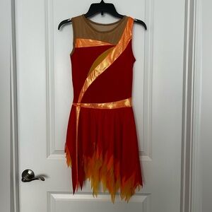 Red and Gold Flame-Detail Women’s Dance Dress